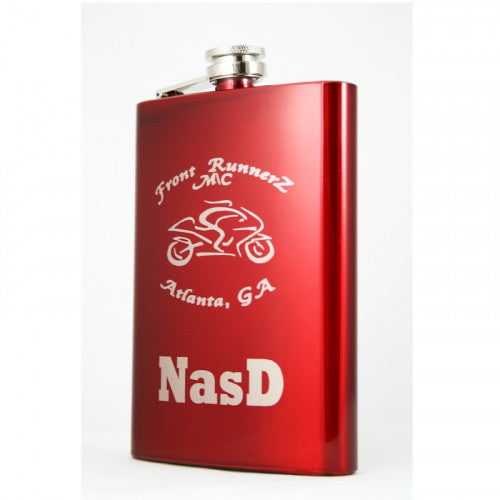 Neon Red Powder Coated 8oz Painted Hip Flask Engraved