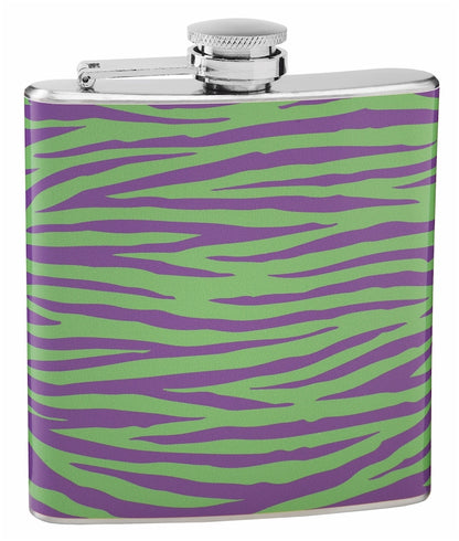 Green and Purple 6oz Tiger Print Flask