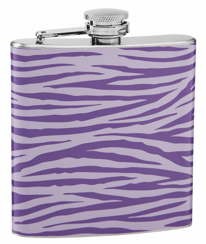 Light and Dark Purple Tiger Print 6oz Hip Flask
