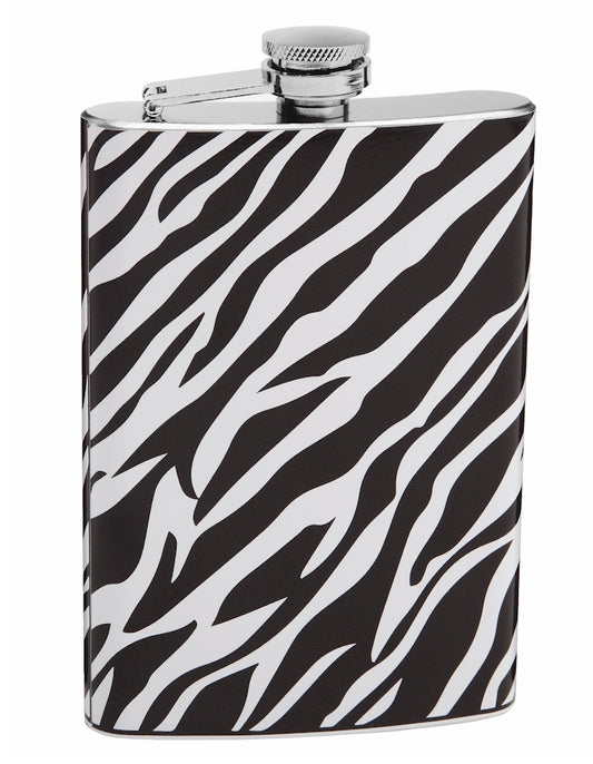 Authentic 8oz White and Black Zebra Print Flask